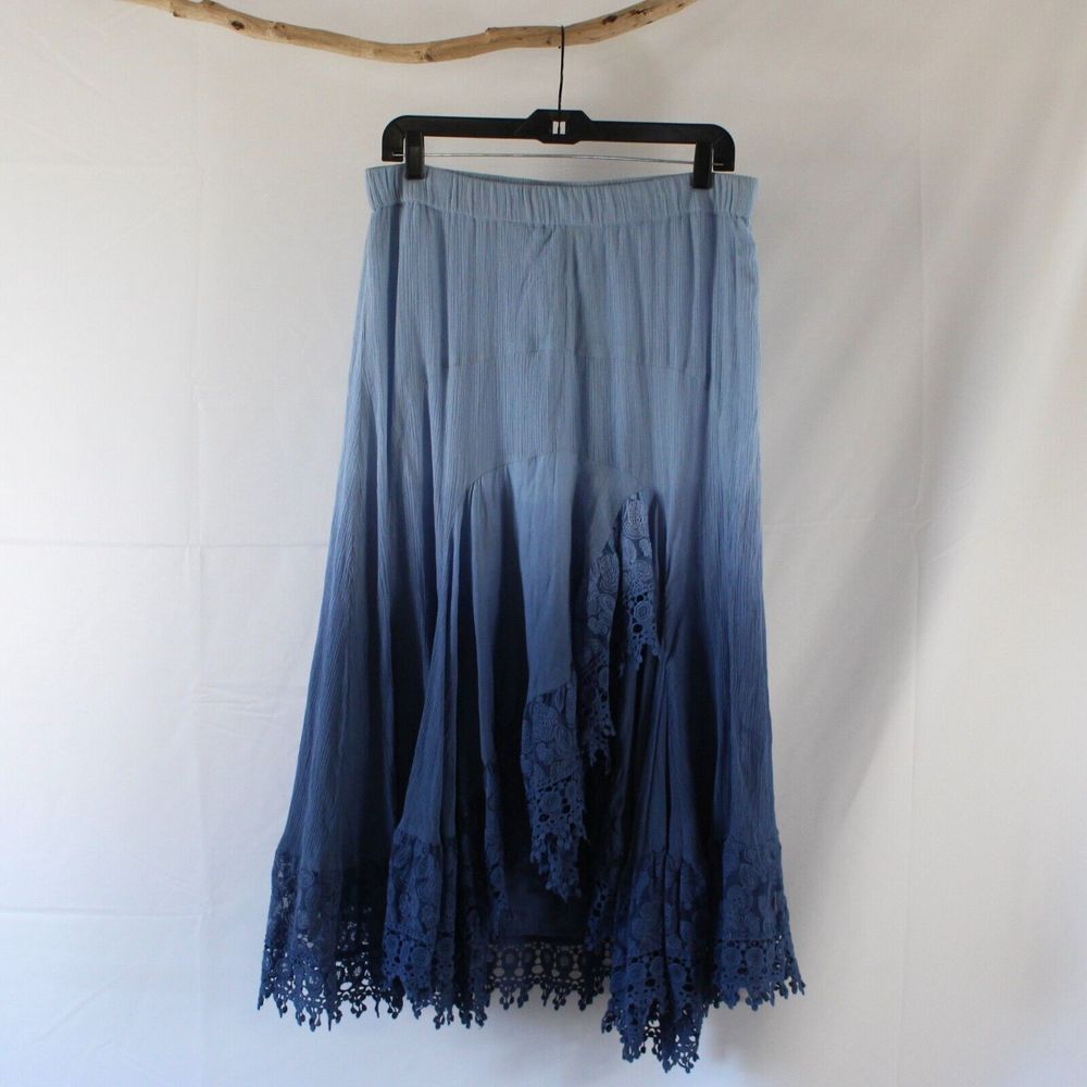 Soft Surroundings Blue Lace Long Modest Knit Maxi Skirt Size M Medium Faux Wrap